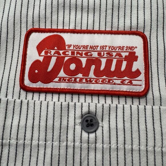 Donut Racing USA Shirt Mens M Striped Button Down Short Sleeve Workwear Style - Picture 4 of 11